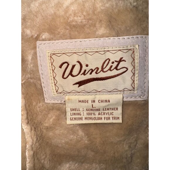 Vintage Winlet Ivory Braided Leather Suede Mongolian Fur Hooded Jacket Coat Sz L - Picture 9 of 16